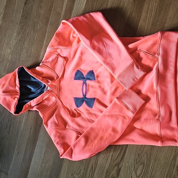 Under Armour Semi Fitted Large Logo Orange Pullover Sweatshirt Womens Size Large - Picture 4 of 14